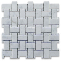 Carrara Marble Basketweave Mosaic Tile White Dots 1x2 Polished