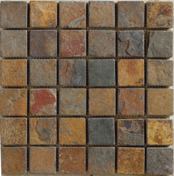 China Multi Color Tumbled Slate Mosaic Tiles 2" x 2"