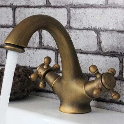 Dual Handle Antique Brass Basin Faucet 111F
