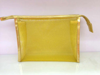 W-0008 factory produce fashion and simple design Organza Bag cosmetic Golden Stripe net bag