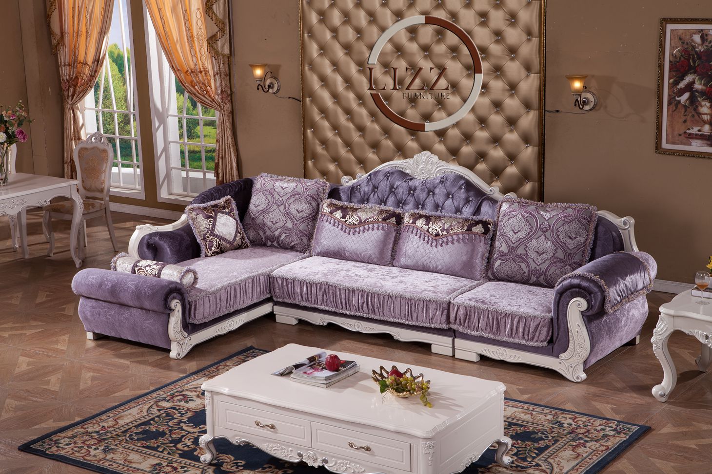 Living Room Fabric Leather Button Tufted Sofa Set Y1512